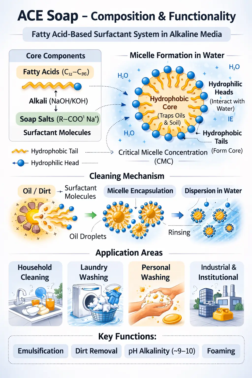 ACE soap products across household, laundry, automotive, and personal washing categories