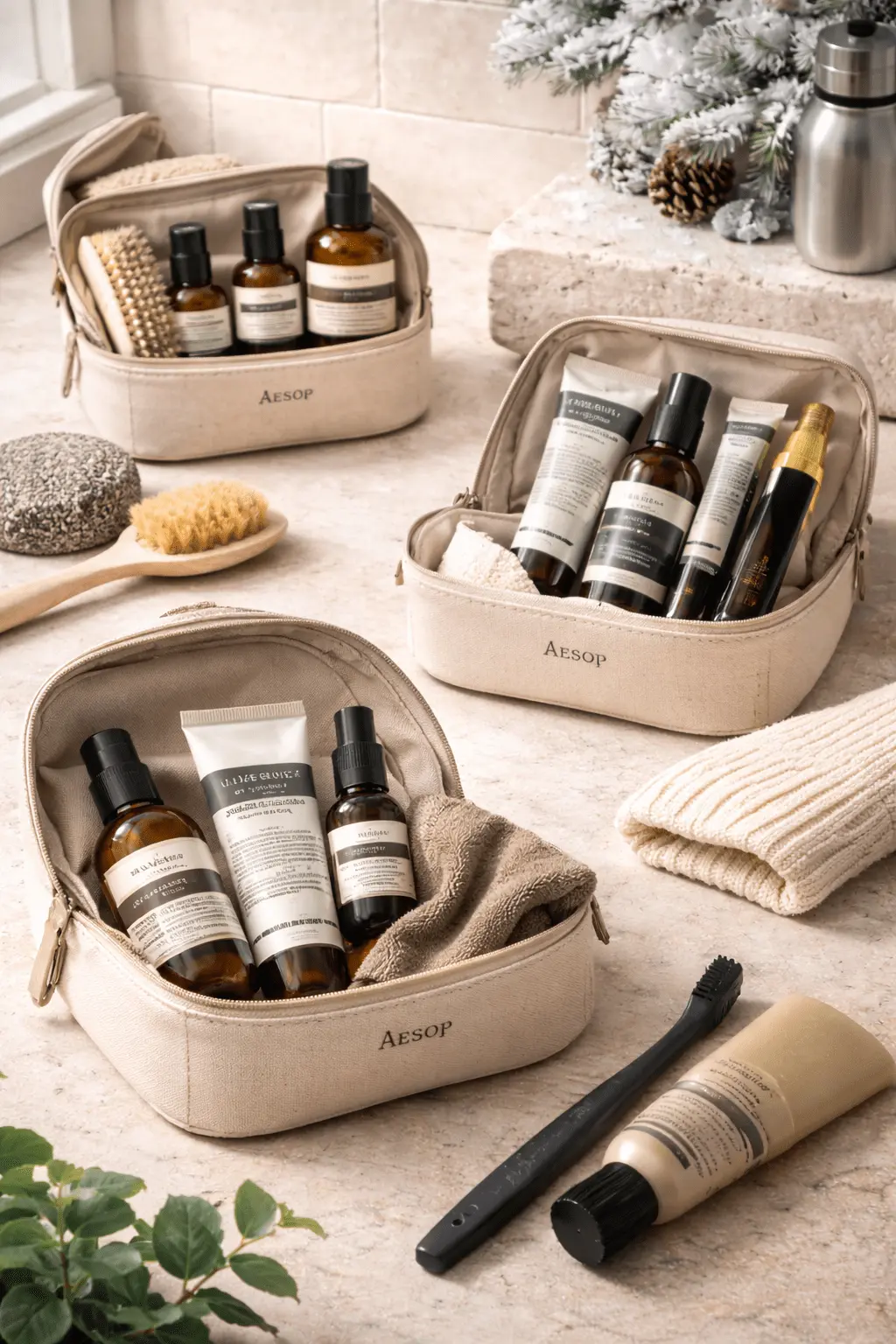 Aesop skincare kits displayed to represent different variants used in daily routines, travel, and climate-specific conditions
