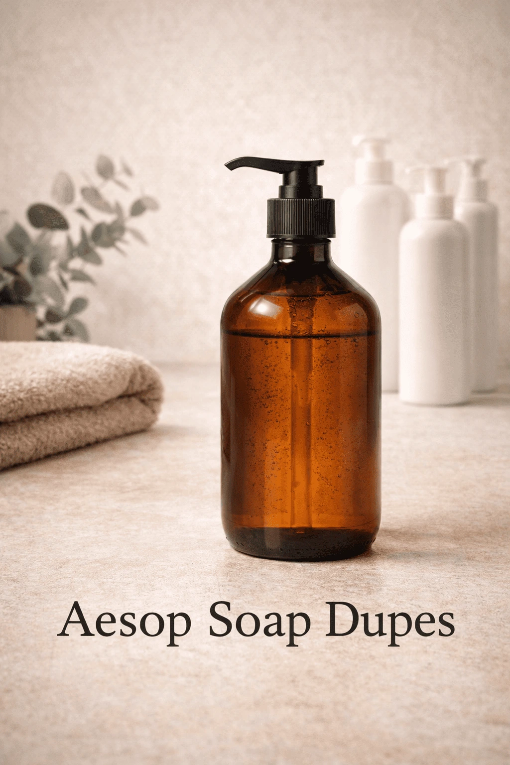 Amber soap bottle with minimalist pump dispenser resembling premium hand soap design