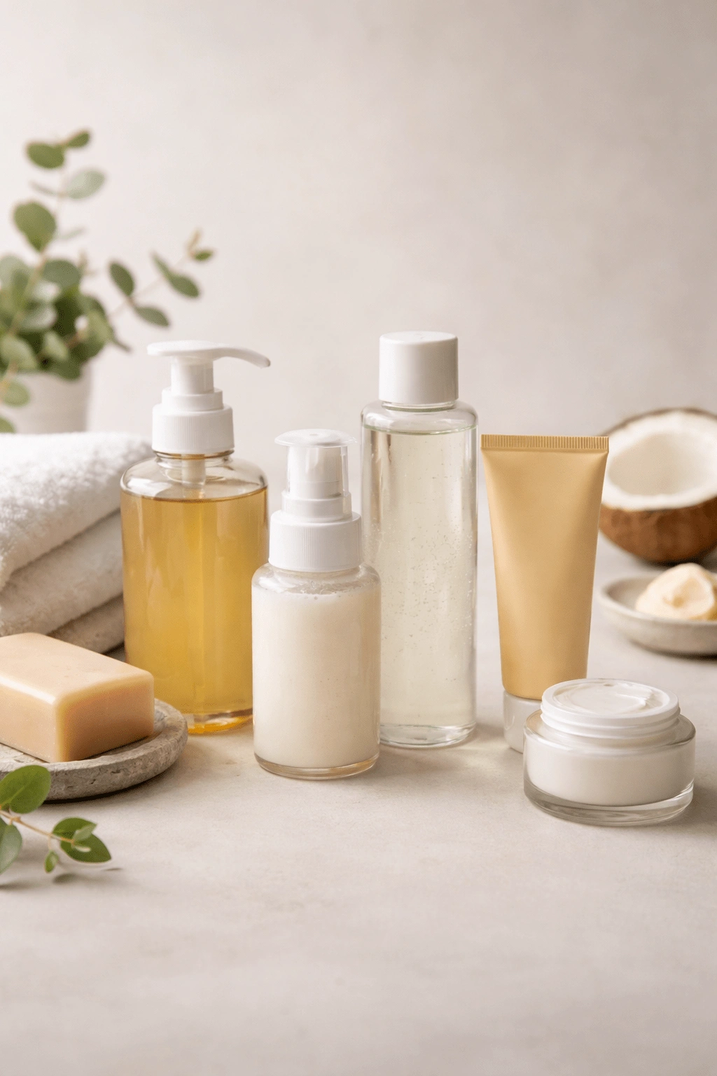 Alaffia face wash bottles and facial care products arranged under neutral studio lighting for ingredient and performance evaluation