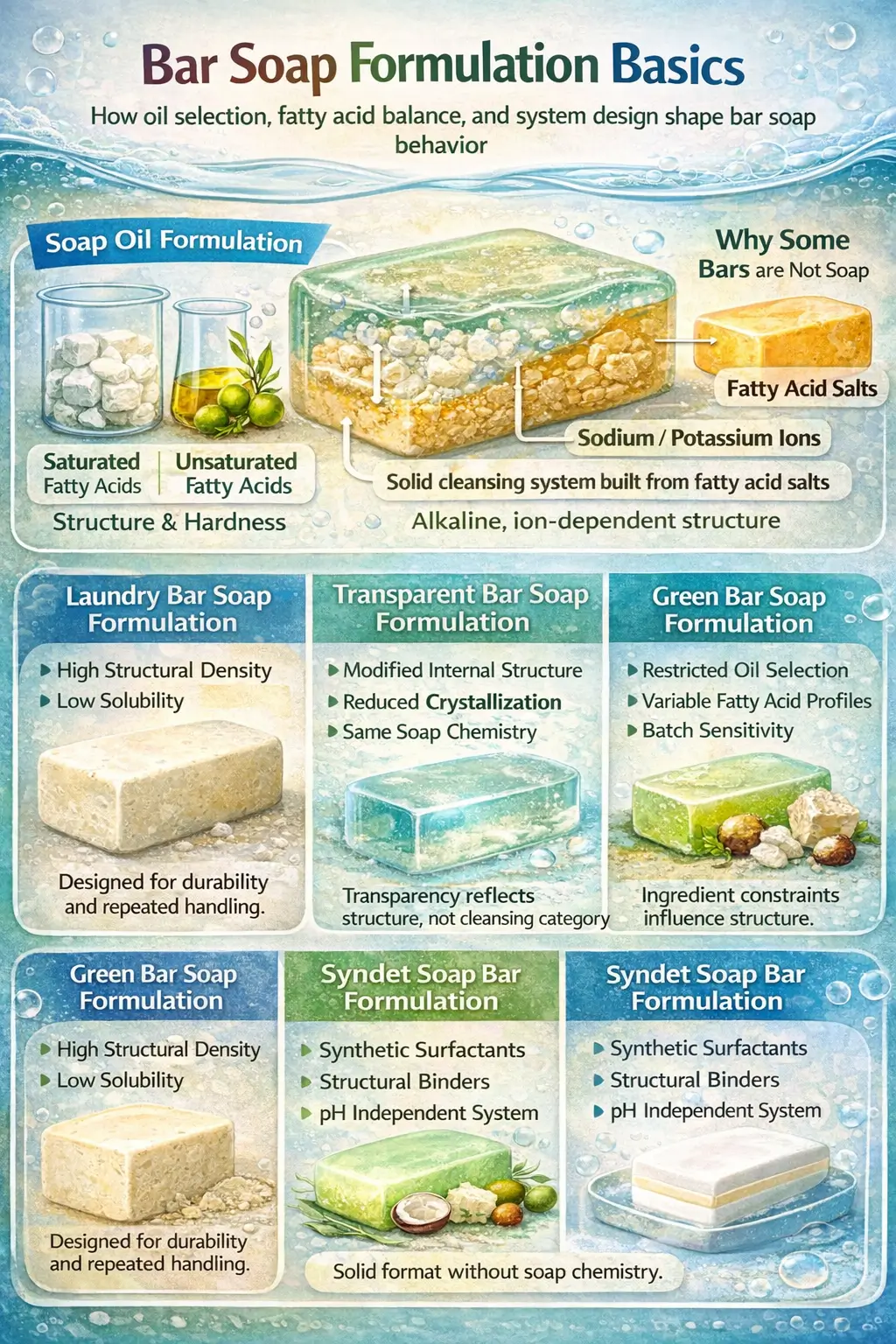 Diagram showing fatty acid composition and structure of a bar soap formulation