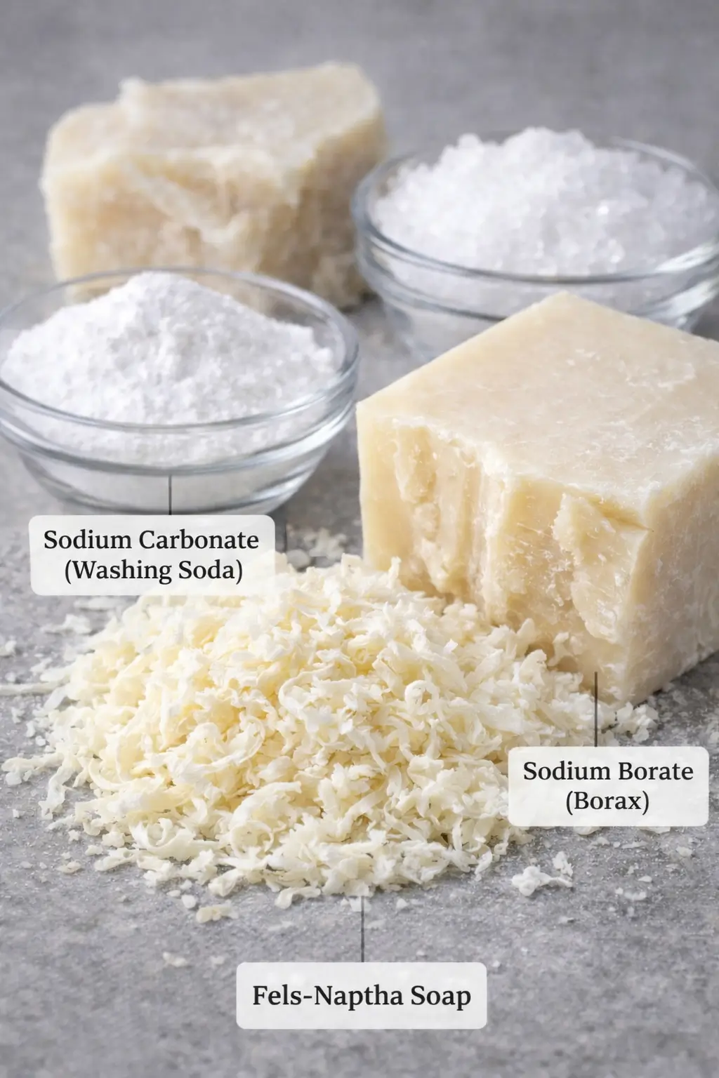 Cut bar of traditional laundry soap illustrating sodium fatty acid structure used in Fels-Naptha soap formulations