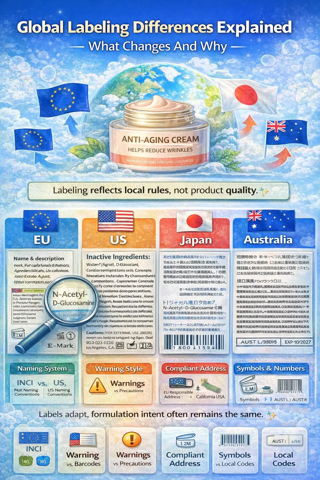Different product labels for the same item across global markets