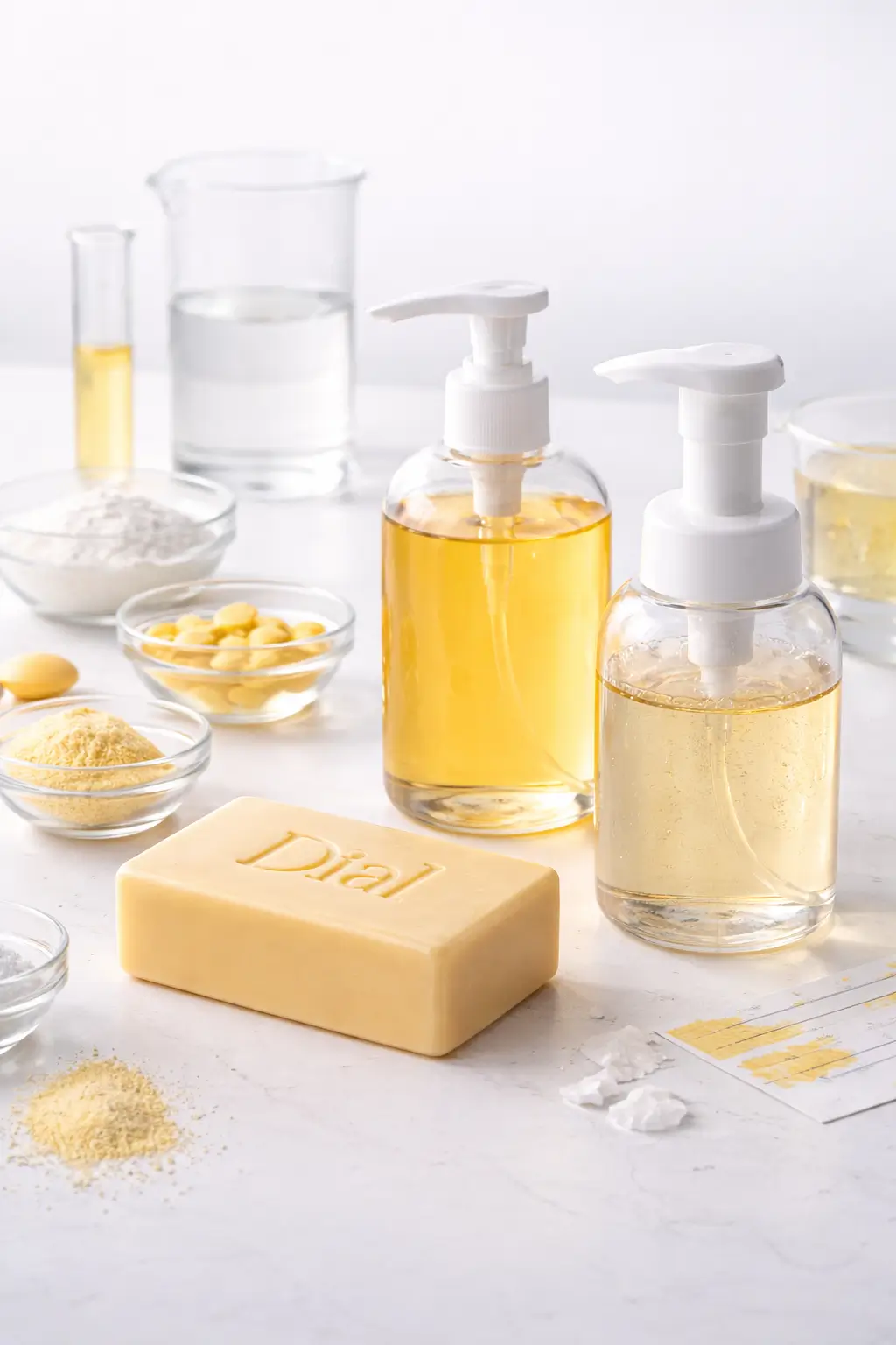 Ingredient-focused evaluation of Gold Dial bar and liquid soap formulations showing antibacterial systems and surfactant structure
