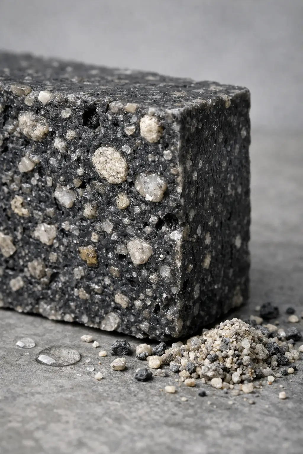 Mineral abrasive pumice particles embedded in traditional fatty acid soap bars illustrating lava soap formulation structure