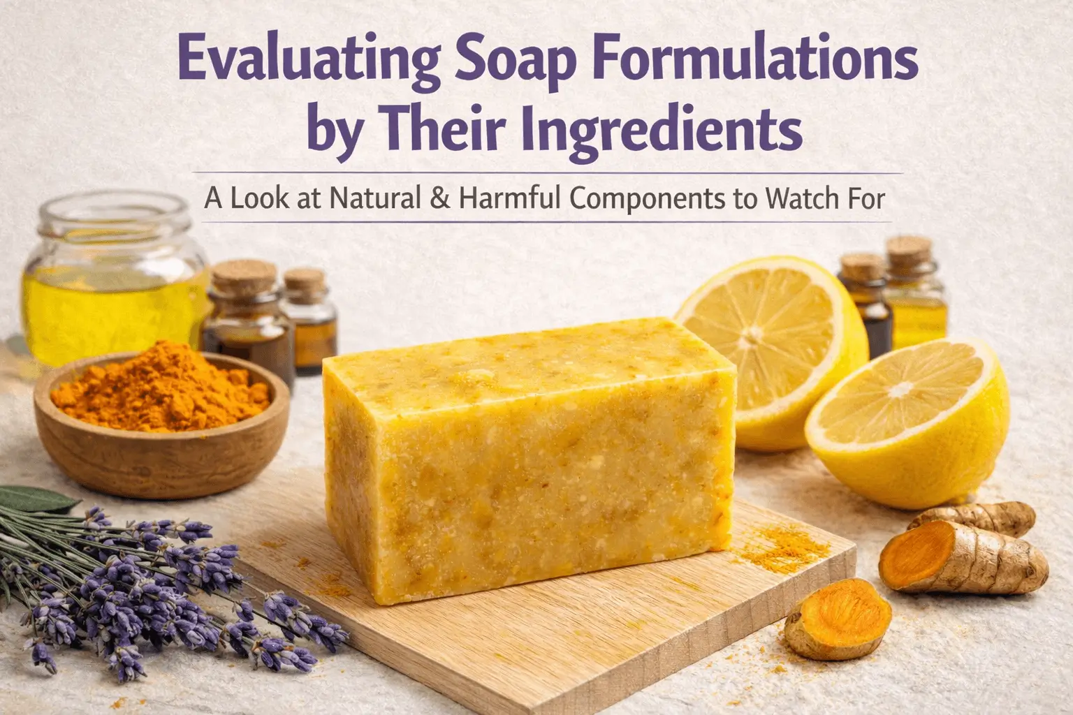 Lemon turmeric soap bar shown under neutral lighting for ingredient and formulation evaluation