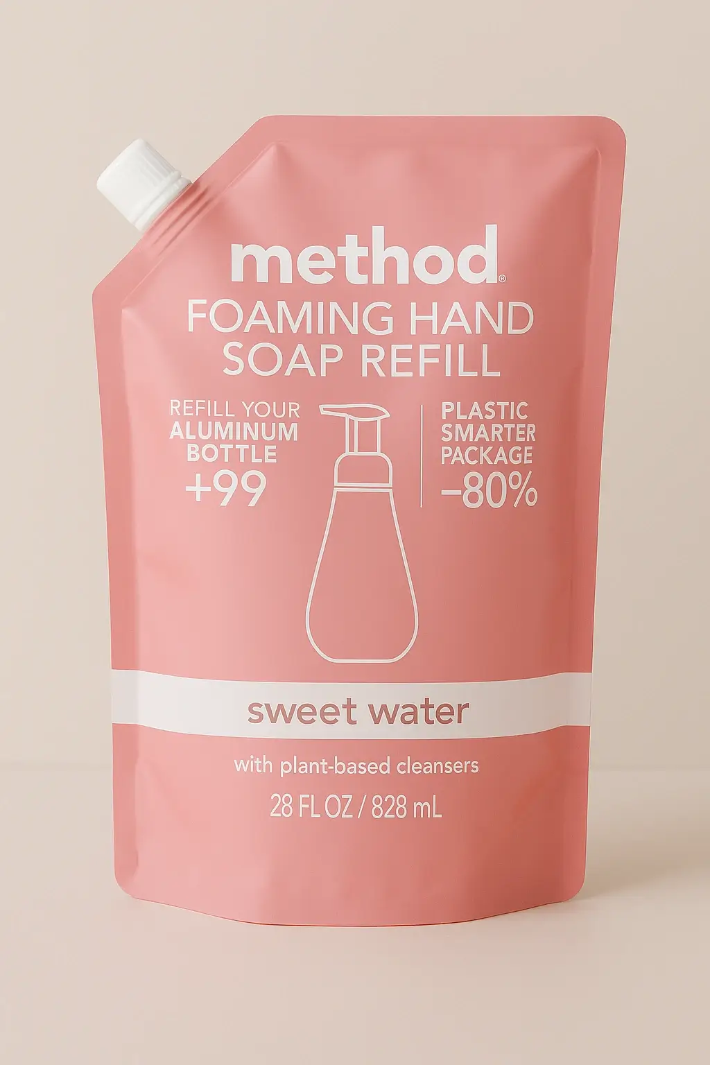Clear Method foaming hand soap refill bottle and pouch showing product viscosity and surfactant-based foam behavior