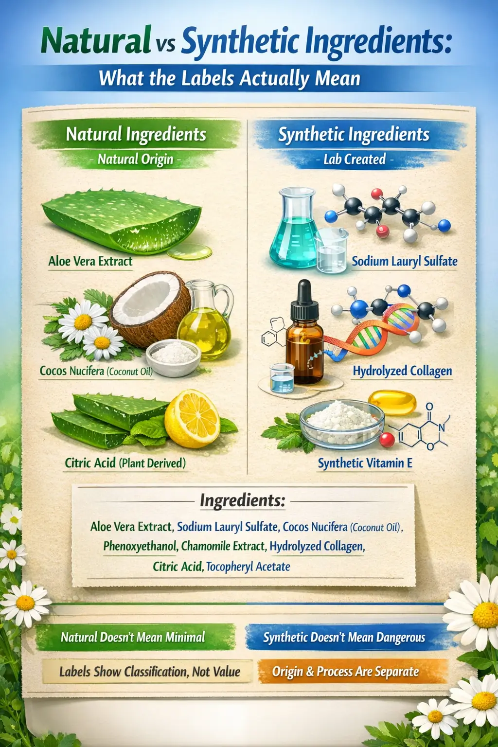 Ingredient label illustrating natural and synthetic classification language used on European products