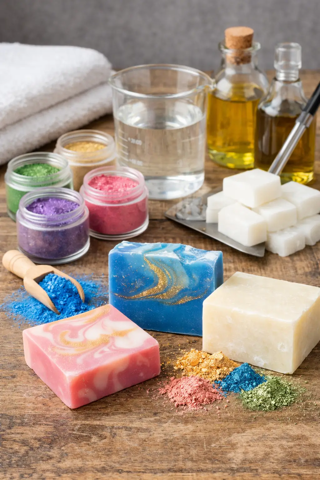 Mineral mica powder used as a colorant in nurture soap formulations and handmade soap designs