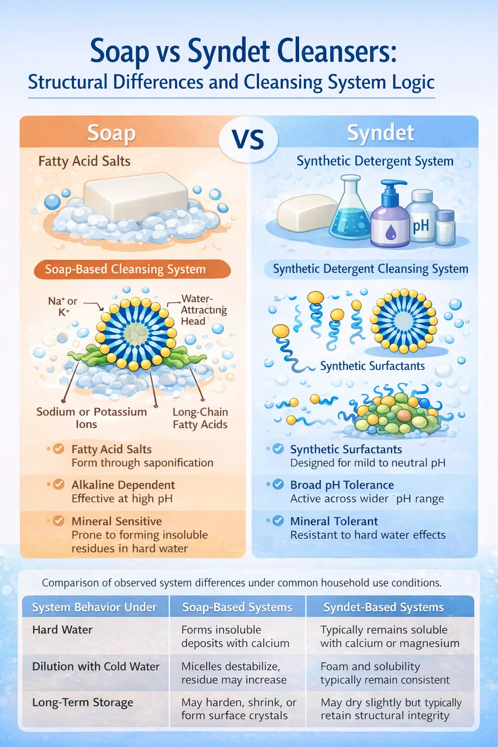 Conceptual comparison of soap and syndet cleansing systems at a structural level