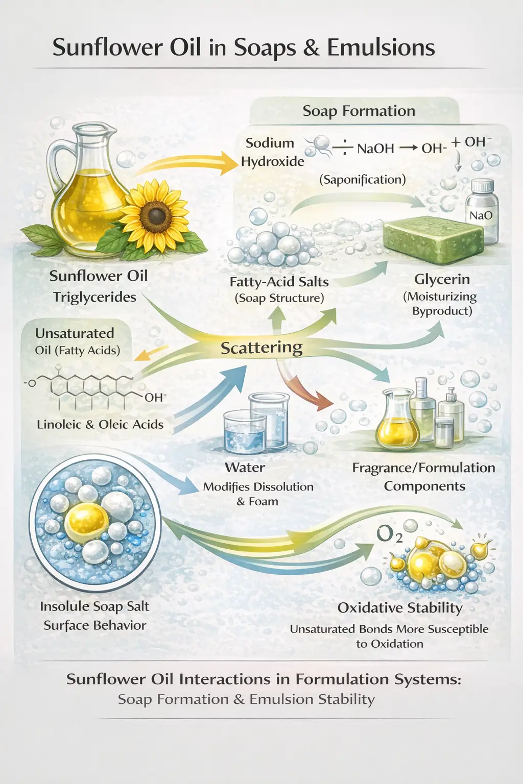 Sodium carbonate dissolving in water to form carbonate ions and increase pH, creating an alkaline environment in detergent formulations