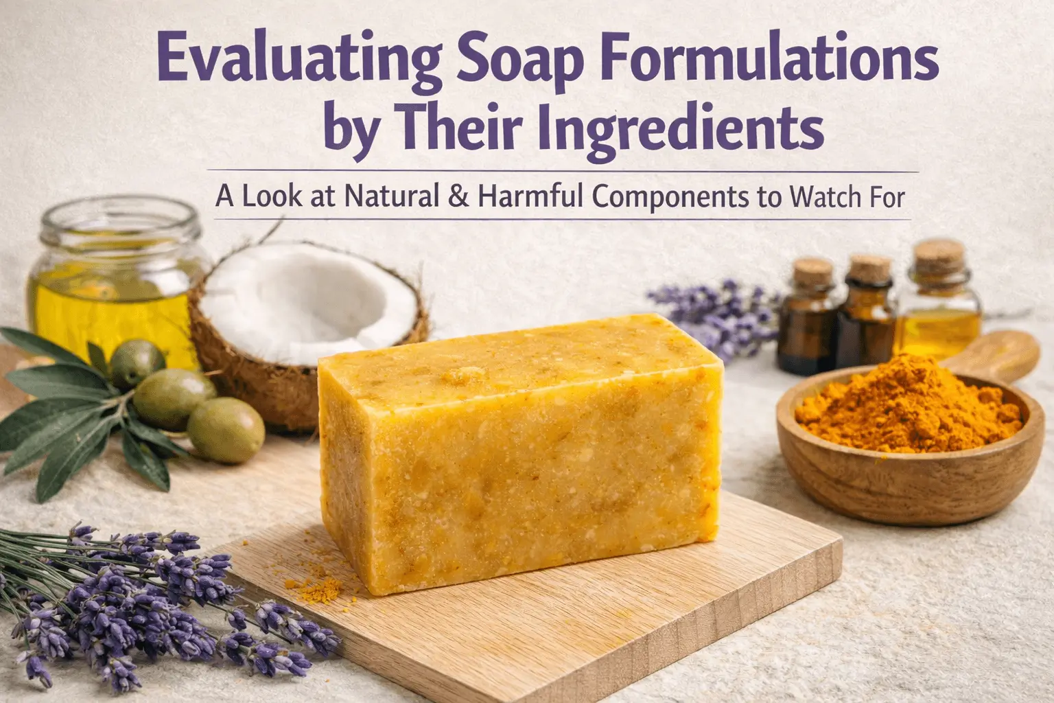 Turmeric soap bar shown under neutral lighting to illustrate ingredient-based formulation evaluation